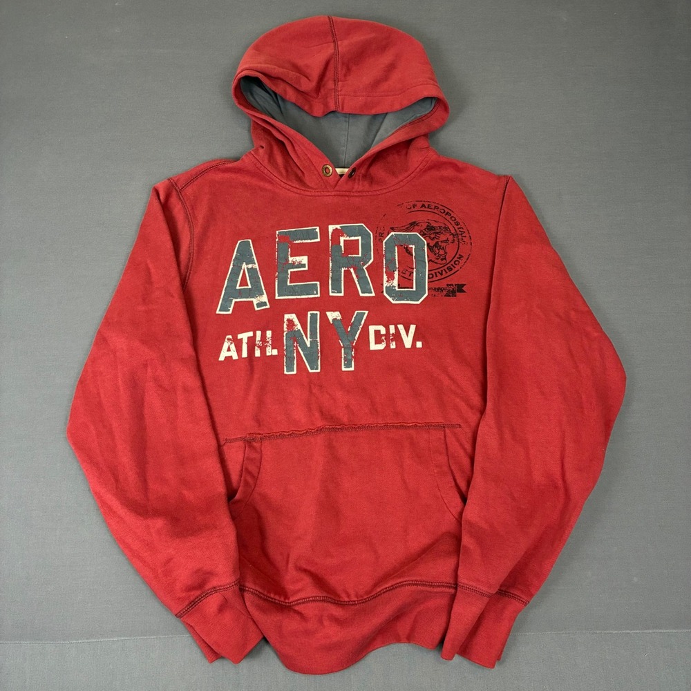 Y2K Aeropostale 'Aero NY' Burgundy Graphic Pullover Hoodie Men's Size Large
